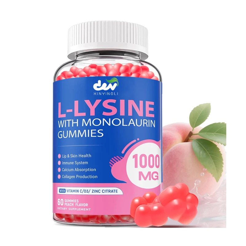 L-lysine gummies 1000mg, sugar free chewable lysine containing mono taurine supplement, lip and oral health, immune