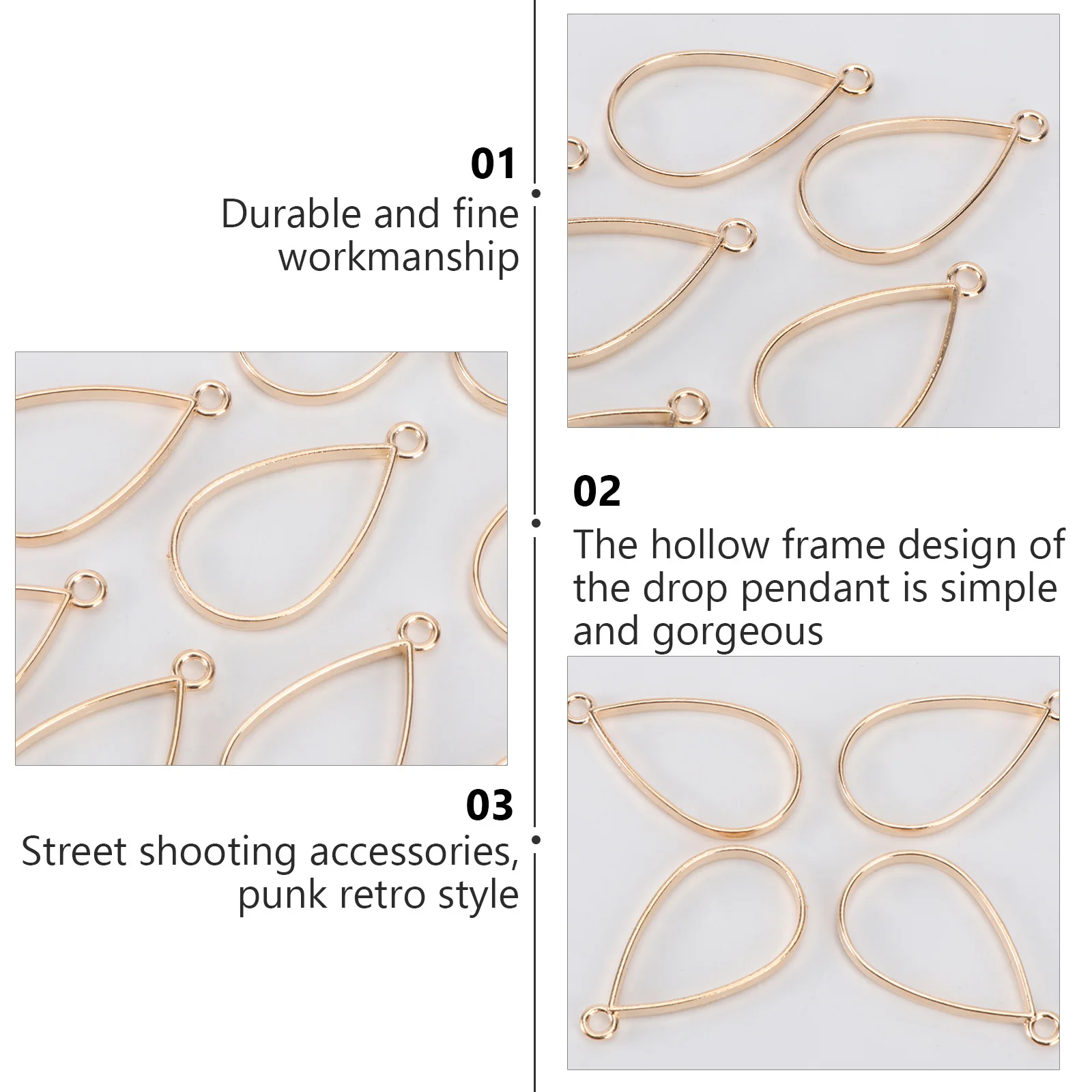 

50Pcs Waterdrop DIY Pendant Set Creative Metal Frames for Necklace Bracelet Earrings Jewelry Making Craft Supplies