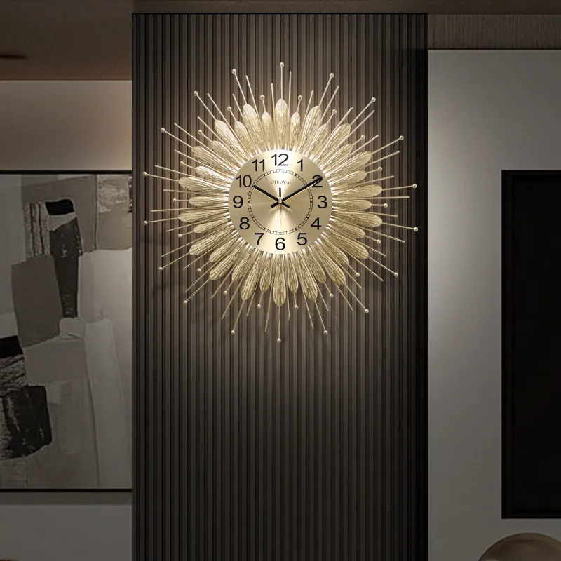 

Gold Large Wall Clock Metal Silent Modern Luxury Nordic Clocks Wall Home Decor LED Number Wall Clock Living Room Decoration Gift