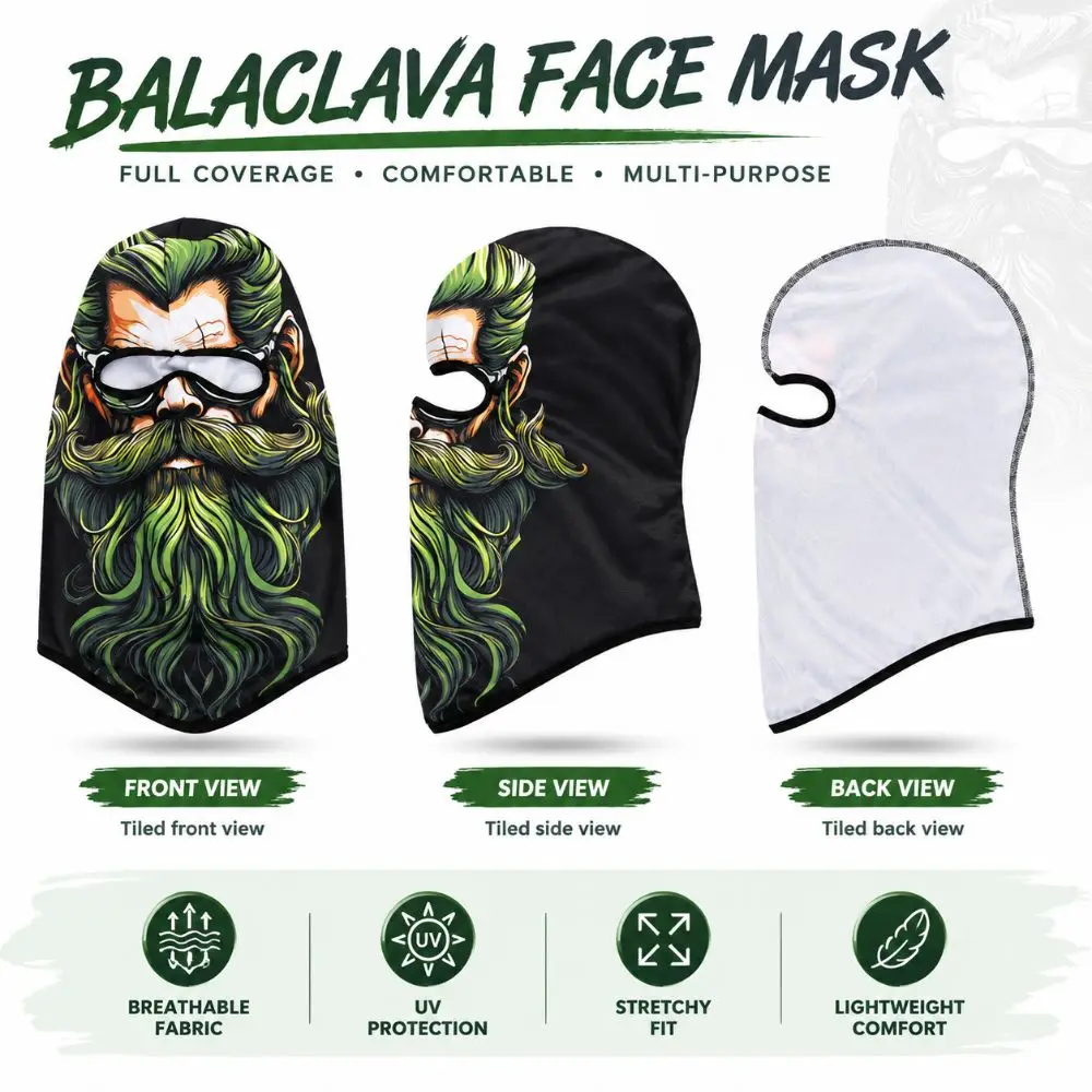 New Beard Print Funny Face Balaclava Sweat Absorbent Breathable Beard Face Mask Sun Protection Quick Dry Ski Mask Cycling