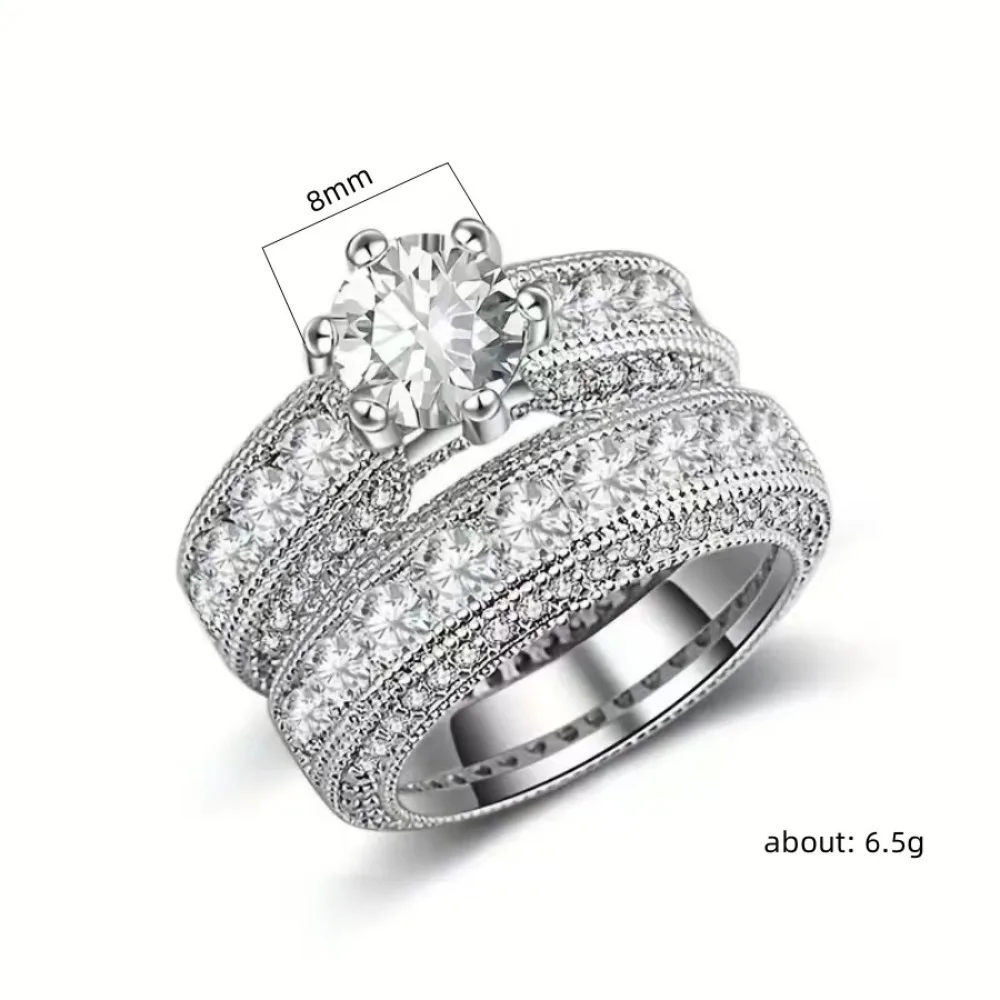 패션 지르콘 웨딩 링 세트 2피스 세트 커플 천연 다이아몬드 링 은빛 반짝이는 다이아몬드 링 여성용