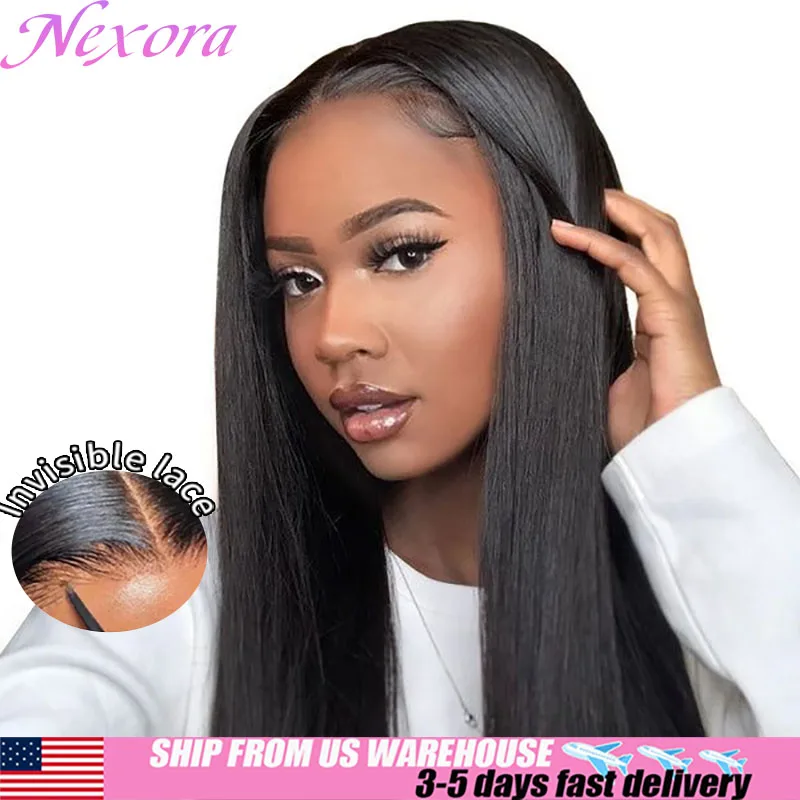 넥소라 4x4 5x5 글루리스 가발 인모 바로 착용 가능한 스트레이트 인모 가발 1b 블랙 가발 고밀도 레이스 가발 플래시 세일