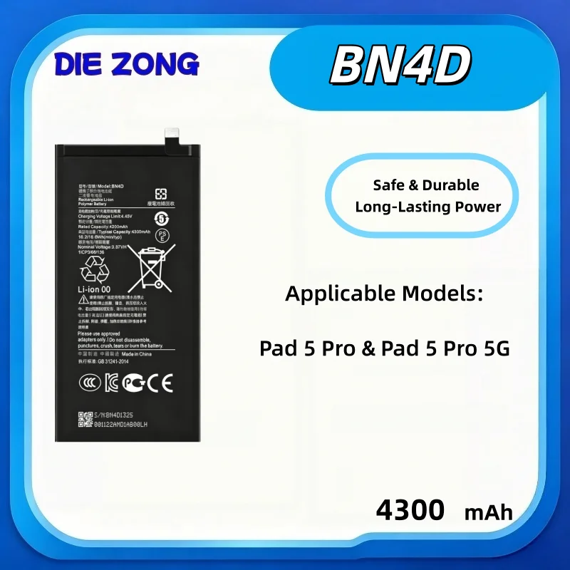 BN4D Replacement Tablet Battery for Xiaomi Pad 5 Pro 5G 4300mAh High Capacity Rechargeable Built‑in Battery Repair Part in Stock