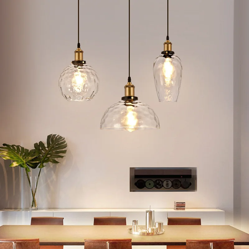 

Creative Design Restaurant Lights Retro Industrial Style Bar Lamps Simple Bedroom Bedside Water Ripple Glass Small Chandeliers