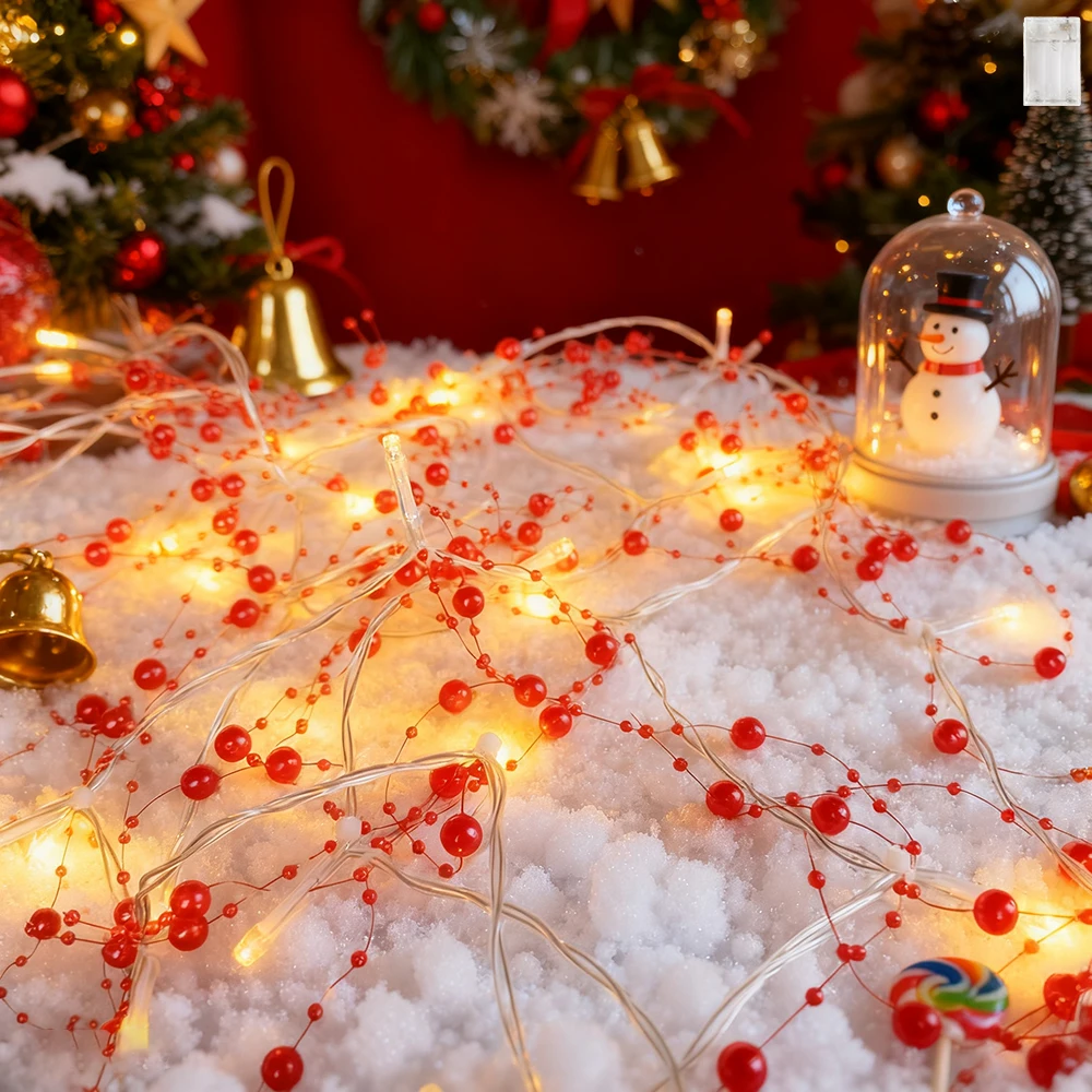 1pc Pearl Beads String Lights, 3m 30 LED Christmas Beaded Garland Decorations Lights Battery Operated Fairy String Lights