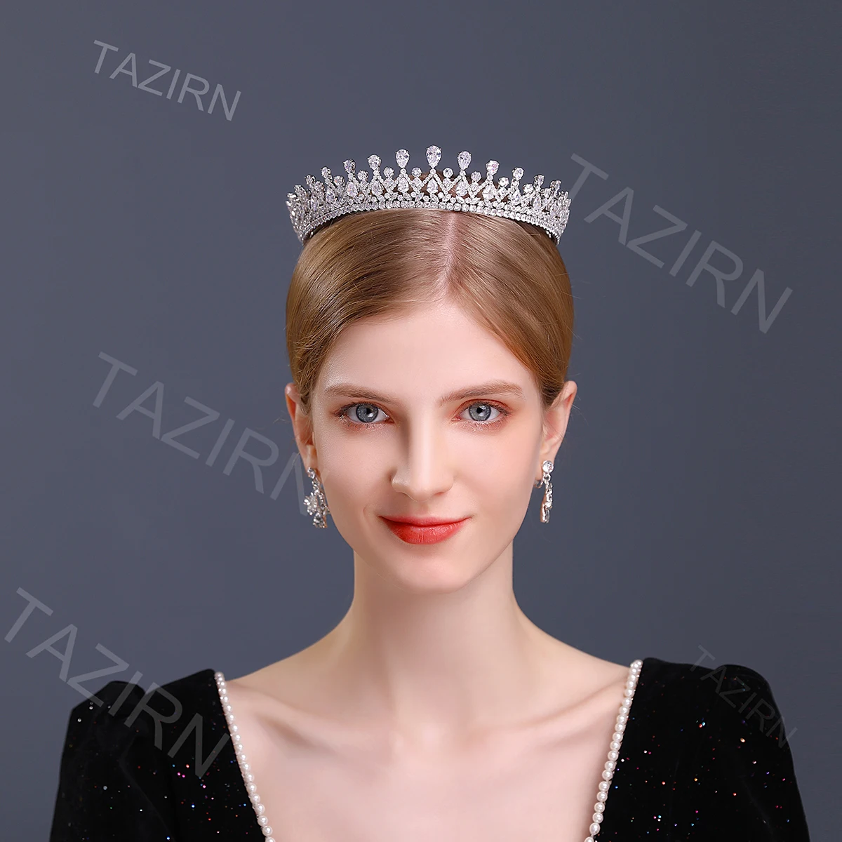 TAZIRN Zirconia Tiaras and Crowns for Women Handmade Long Diameter Hairband Silver Gold CZ Girls Princess Crown for Birthday