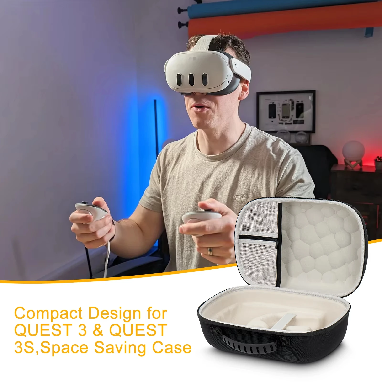 New Travel Carrying Case for Meta Quest 3 Headset Controllers EVA Hard Shell Storage Bag with Mesh for Meta Quest3 VR Accessorie