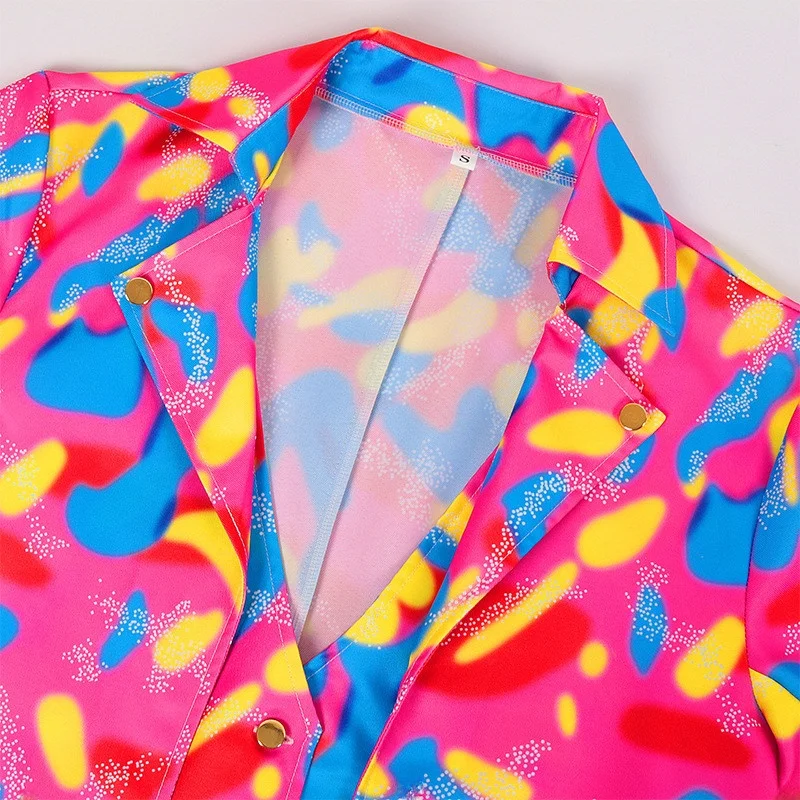 ชุดทักซิโด้พิมพ์ลายเรโทรดิสโก้สำหรับผู้ชาย ชุดคาร์นิวัล ชุดแสดงบนเวที ทรงเข้ารูป ผ้ากำมะหยี่ ความยาวปกติ