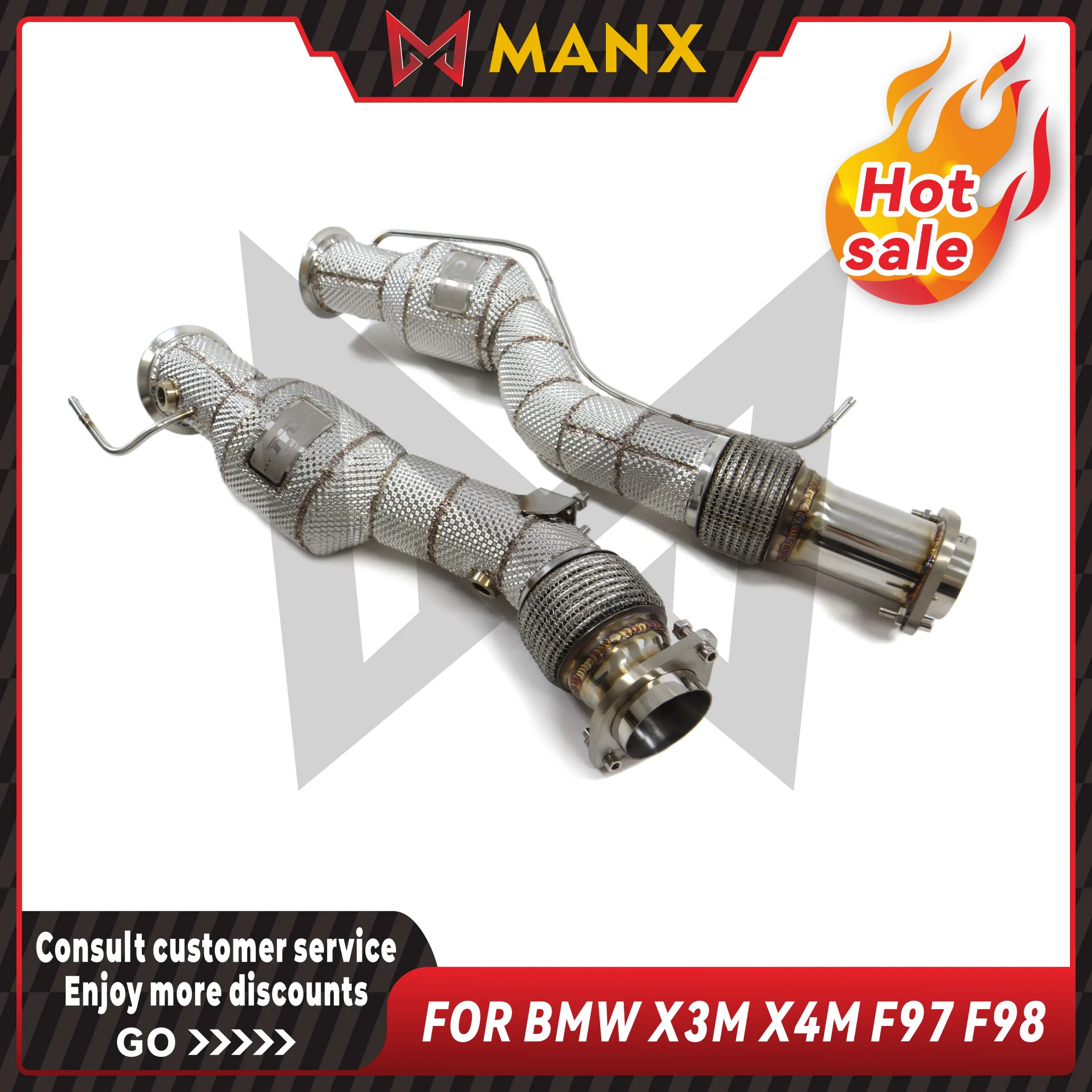 

Catalyzed Downpipe Catless Downpipe for BMW X3M X4M F97 F98 Performance Exhaust pipe with heat shield