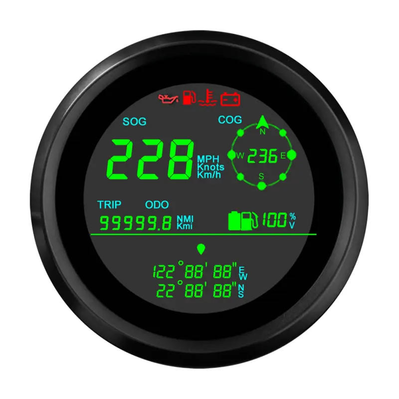 Boat Motorcycle Scooter Latitude Longitude Show on Display Voltmeter Fuel Gauge Gauge 85mm Universal Digital GPS Speedometer