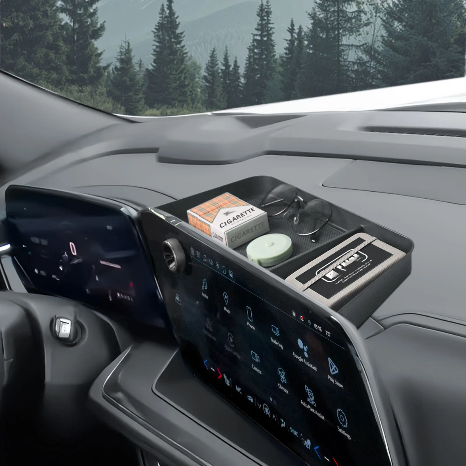 

Center Console Organizer Dashboard Storage Box for 2025 Chevy Suburban Tahoe Accessories Dash Board Behind Screen Storage Tray