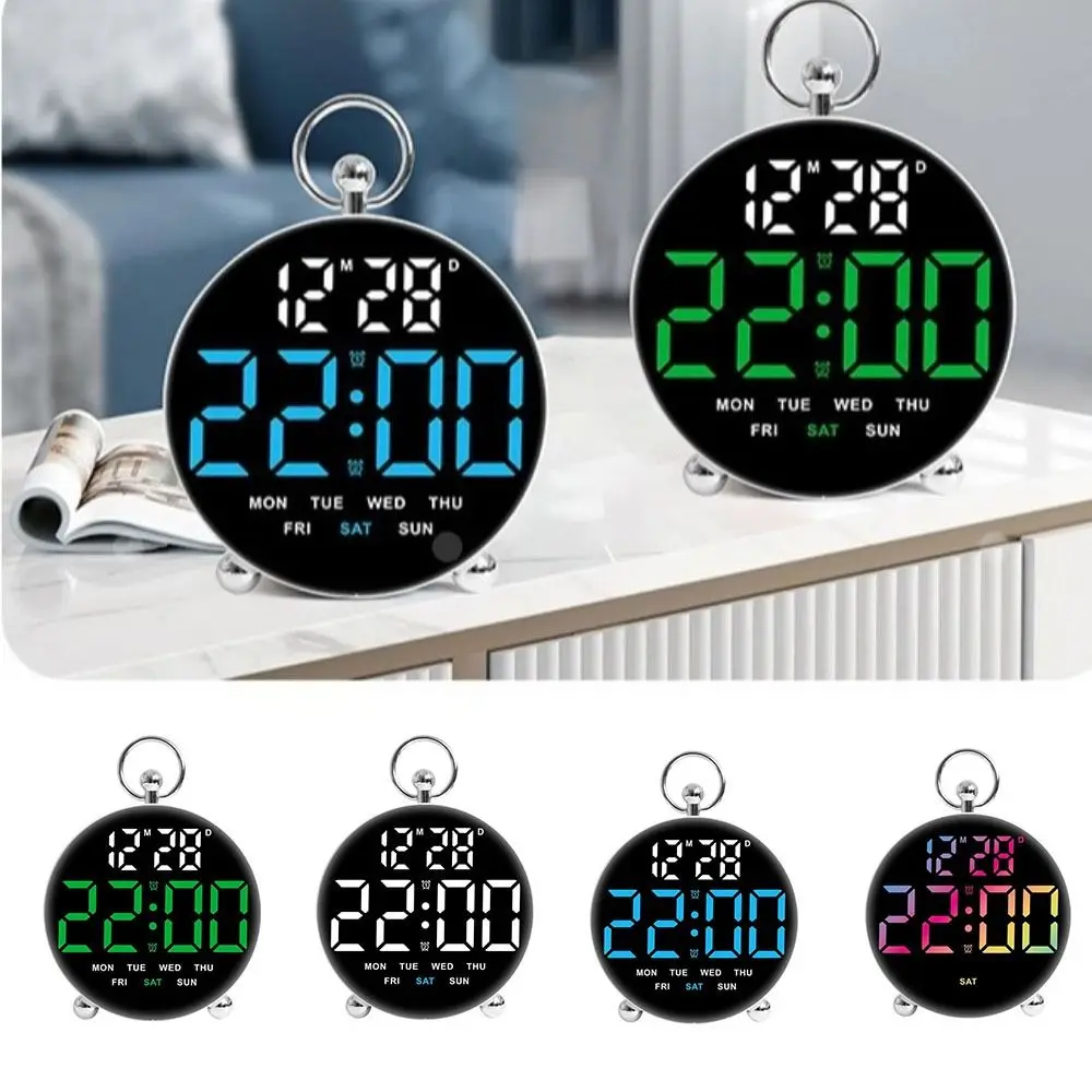 Large-Screen Digital Alarm Clock Round Shape Brightness Control Electronic Clock Temperature Display 2 Set Alarms Table Clock