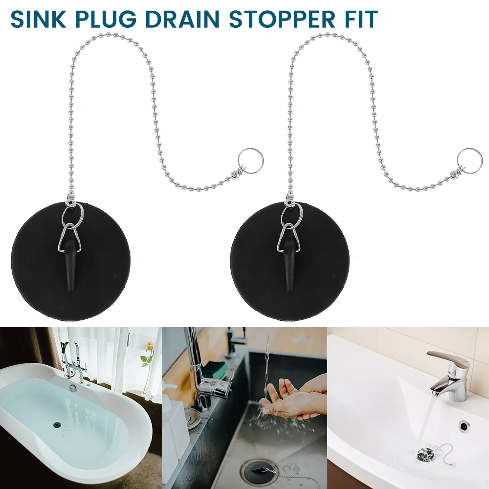 

2/4/6pcs Rubber Choke Bathtub Drain Stopper With Chain Bath Plug Drain Tub Stopper for Home Hotel Bathtub Bathroom Kitchen Suupy