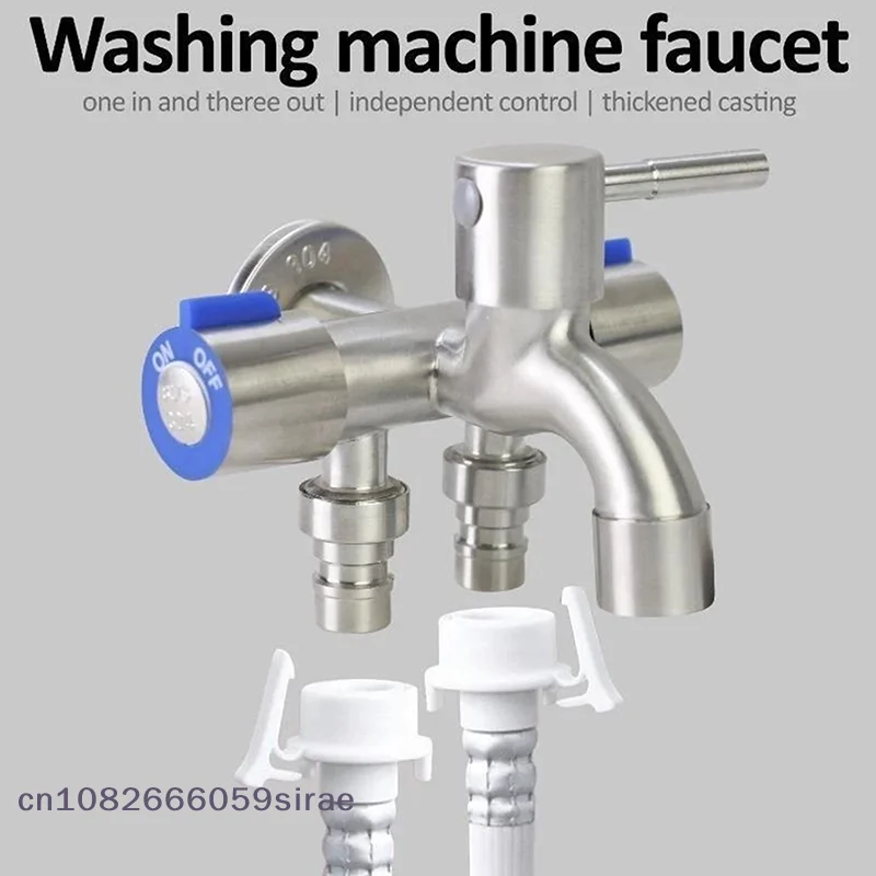 Stainless Steel Multi-function One Into Three Out Washing Machine Faucet Three Control Domestic Diverter Four-way Triangle Valve