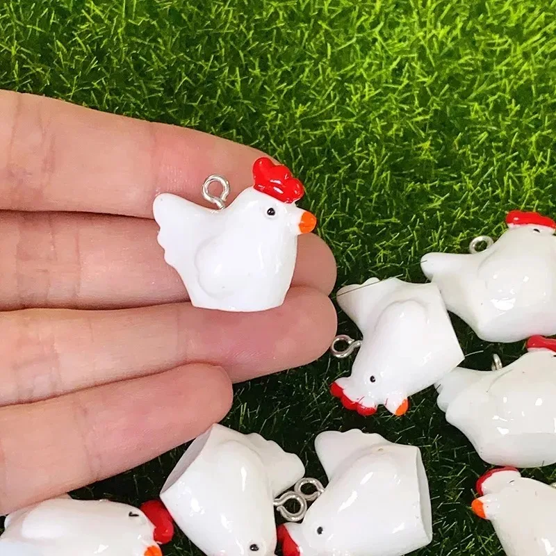 10Pcs Cute Mini 3D Chicken Resin Charms Cartoon Simulated Rooster Pendants DIY Craft Supplies For Earrings Keychains