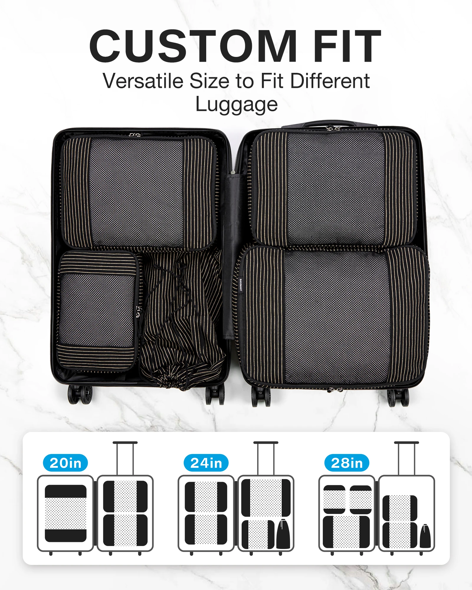 BAGSMART Packing Cubes for Suitcase Foldable Men Travel Cubes 6Pcs Wrinkle Free Suitcase Organizer Bags Women Luggage Packing