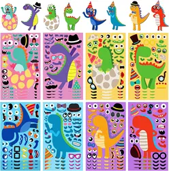 DIY Reusable Stickers Make Animal Face Assembling Puzzles Cute Dinosaur Stickers Gift Recognition Training Toys for Girls Boys