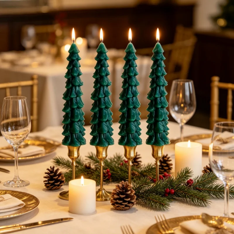Christmas Flameless Candles with Remote, Green Christmas Tree Flickering Battery Operated Window Candlesticks, Glass Flameless X