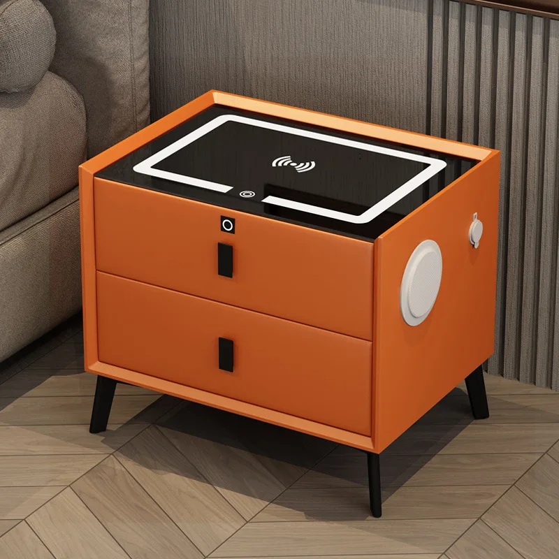 High-End Smart Bedside Table Solid Wood Multi-Functional Wireless Charging Nightstand for Bedroom Foreign Trade