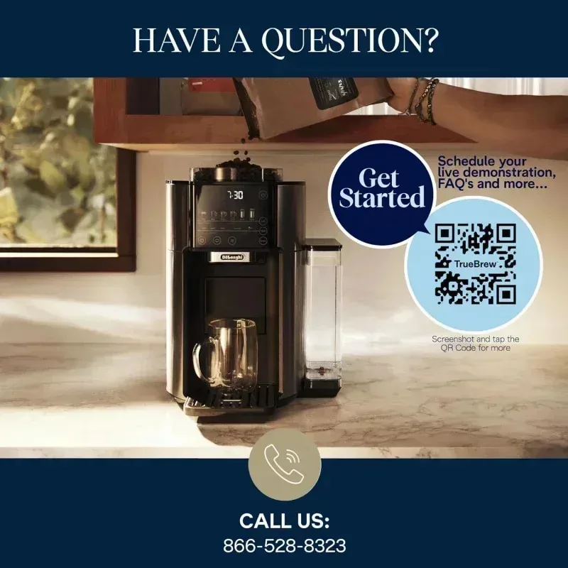 PMD4-De'Longhi TrueBrew druppelkoffiezetapparaat, ingebouwde molen, enkele portie, 8 oz tot 24 oz, warme of ijskoffie, roestvrij staal, CAM51025MB,