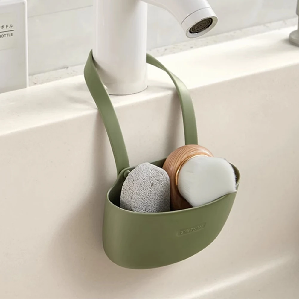 Silicone Sink Holder Sponge Bag Drain Water Basket Storage Drying Rack Bathroom Soap Dish Storage Hanging Bag Kitchen Accessorie