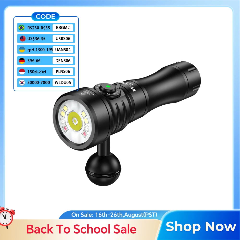 Wurkkos DL08 Hochleistungs-Taschenlampe 21700 Wiederaufladbare Tauchlampe 3600Lm mit Drehbarem Magnetschalter 6500K Unterwasser-Scheinwerfer