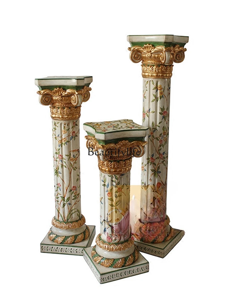 European-Style Classical Flower Flower Stand Roman Column Hand Painting Gold Carved Flower Pot Rack