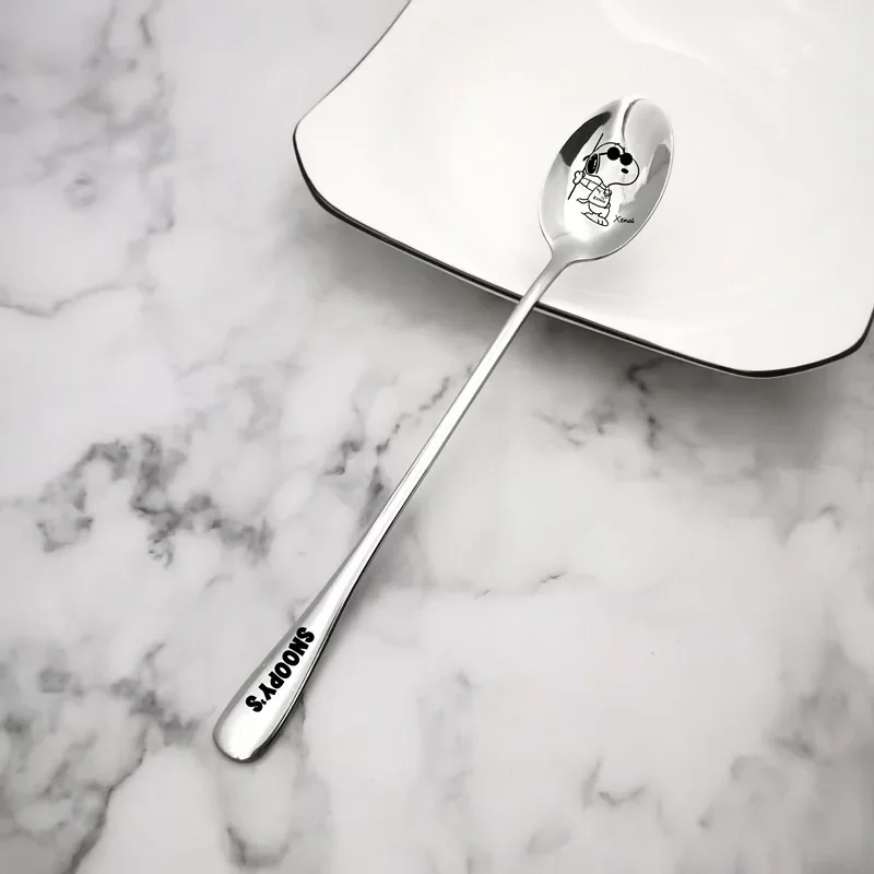 سنوبي طويل التعامل مع الفولاذ المقاوم للصدأ القهوة ملعقة الآيس كريم الحلوى الشاي ملعقة وجبة خفيفة مغرفة ل نزهة اكسسوارات المطبخ الهدايا