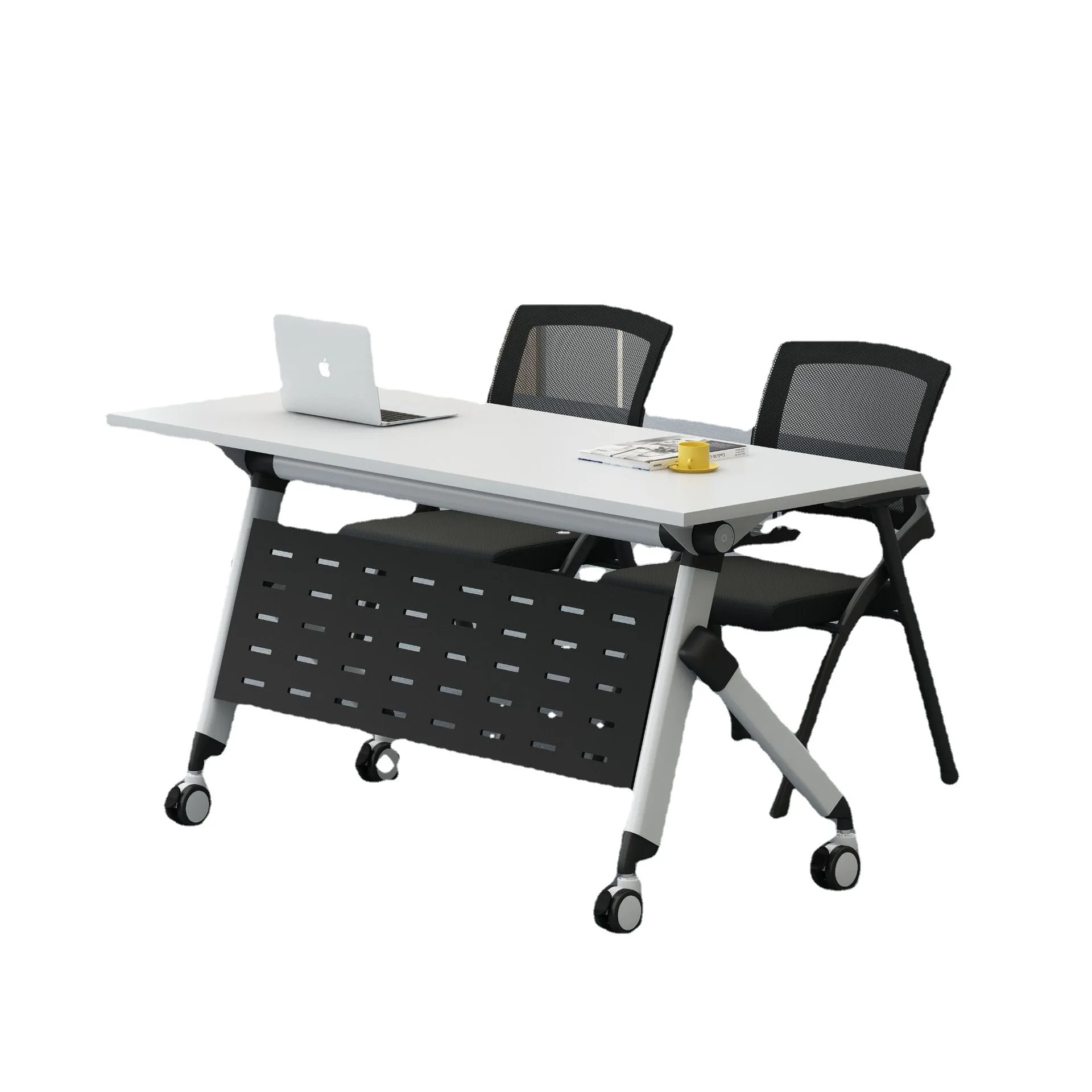 Movable Desk Tutoring Folding Conference Table Training Table and Chair Combination Double Student Study Desk with Wheels