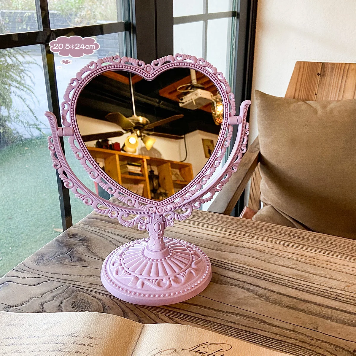 Double-Sided Heart Shaped Cosmetic Mirror Retro Lovely Girl Oval Princess Cosmetic Mirror Home Bedroom Desktop Mirror