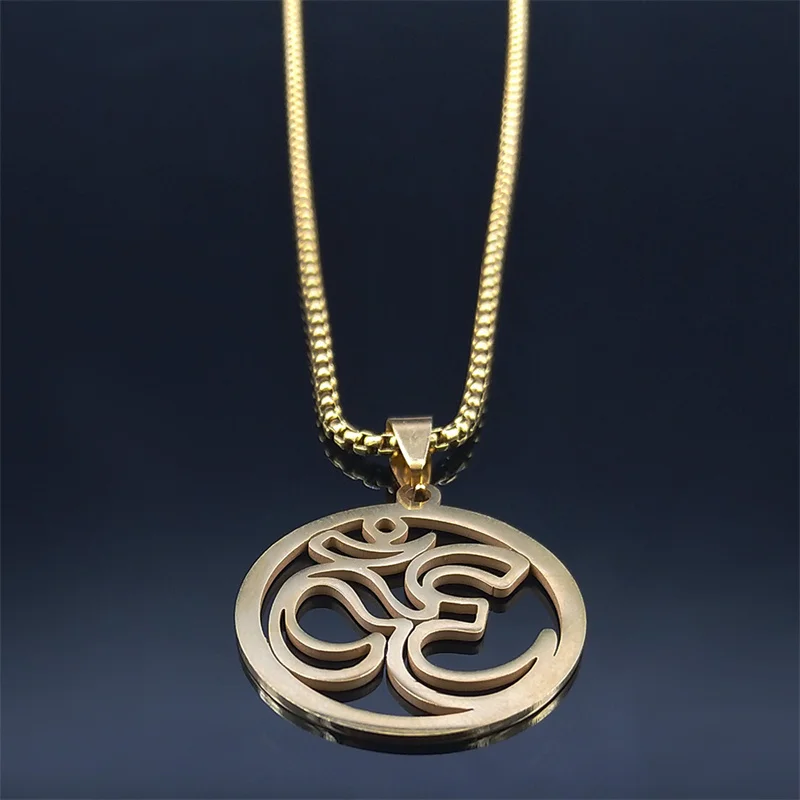 Stainless Steel Yoga Om Symbol Necklace Women/Men Gold Color Religion Buddhism Sign Pendants Jewelry cadenas mujer N7052S02