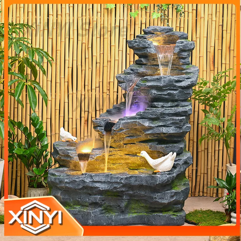 Large Artificial Rock Pond Fountain Water Feature for Garden Courtyard Terrace Balcony Decoration Feng Shui Water Wheel with