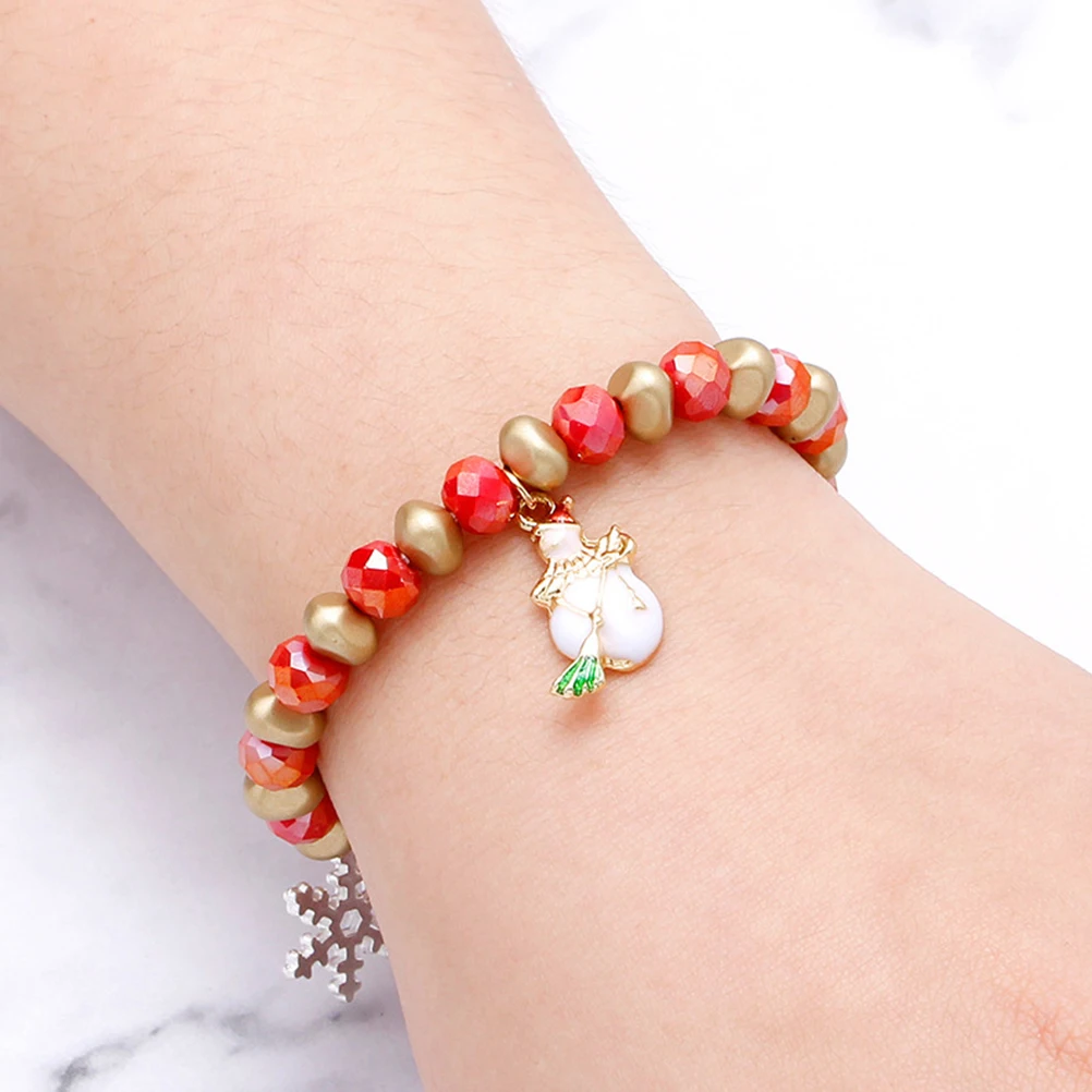 

3pcs Christmas Alloy Bracelet Hand-Woven Beaded Flexible Wrist Ornament Party Gift Chain Holiday Jewelry Decor Accessory