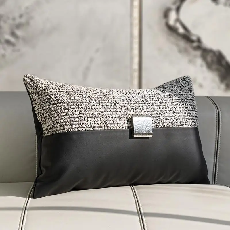 Design Luxury Cushion Cover 30x50cm Small Fragrant Texture Black Spliced Waist Pillowcase For Home Hotel Bed Living Room Sofa