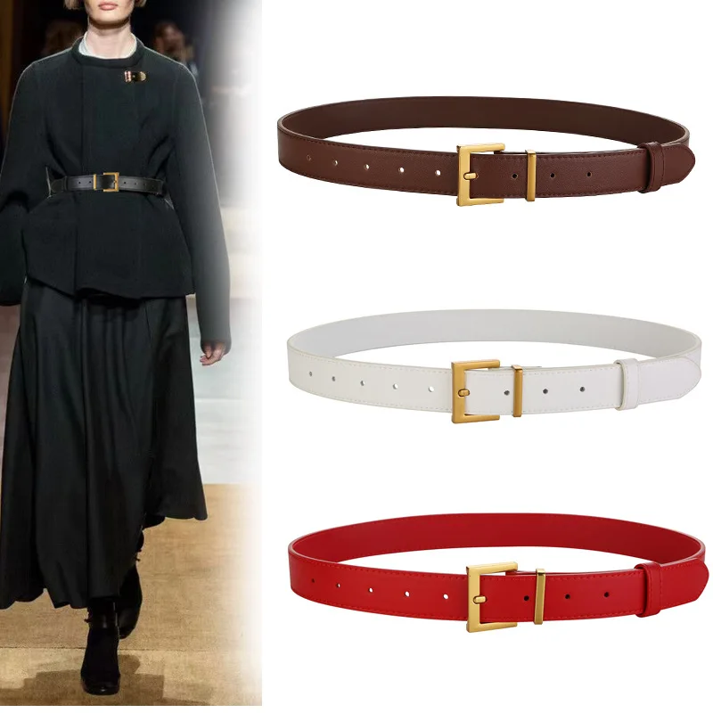 

Luxury Genuine Leather Women Belt Jeans Casual Dress Metal Buckle Ladies Thin Belts Fashion Waistband