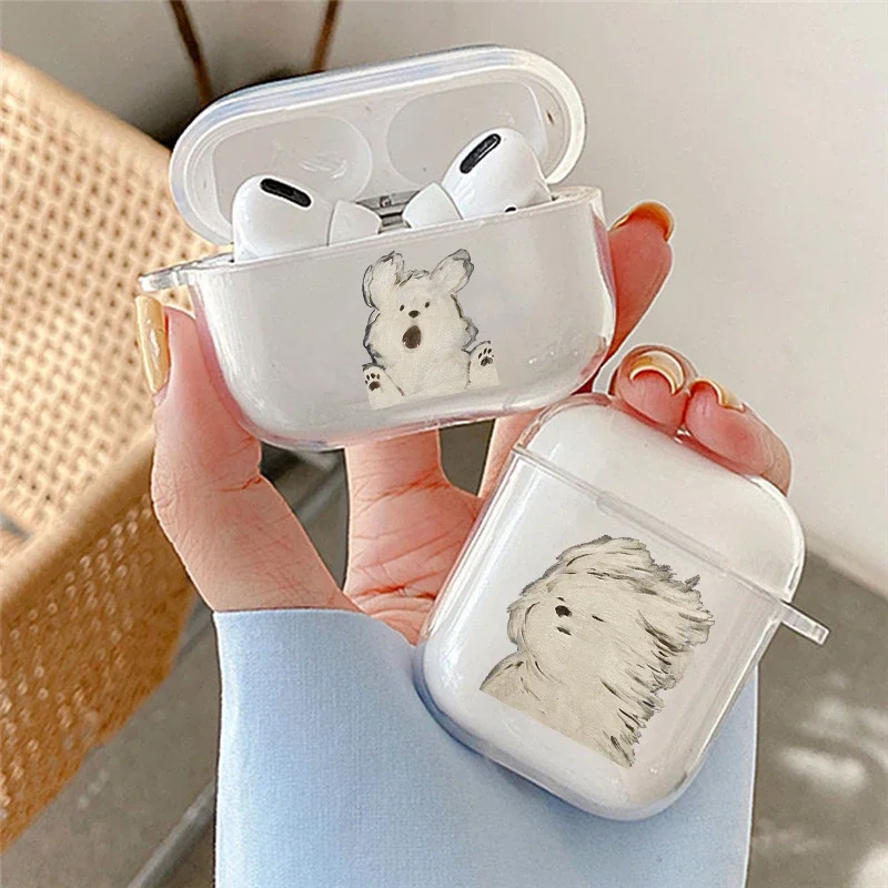 

Cute Oil Painting Dog Clear Earphone Case For Apple AirPods 4 3rd 2 Pro2 Transparent Cover For Airpod 1 3 Protective Fundas