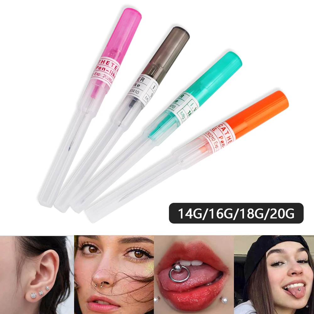 Disposable Piercing Tool 14G/16G/18G/20G Sterile Puncture Needles Nose Lip Ear Eyebrow Piercing Needle Body Jewelry Application