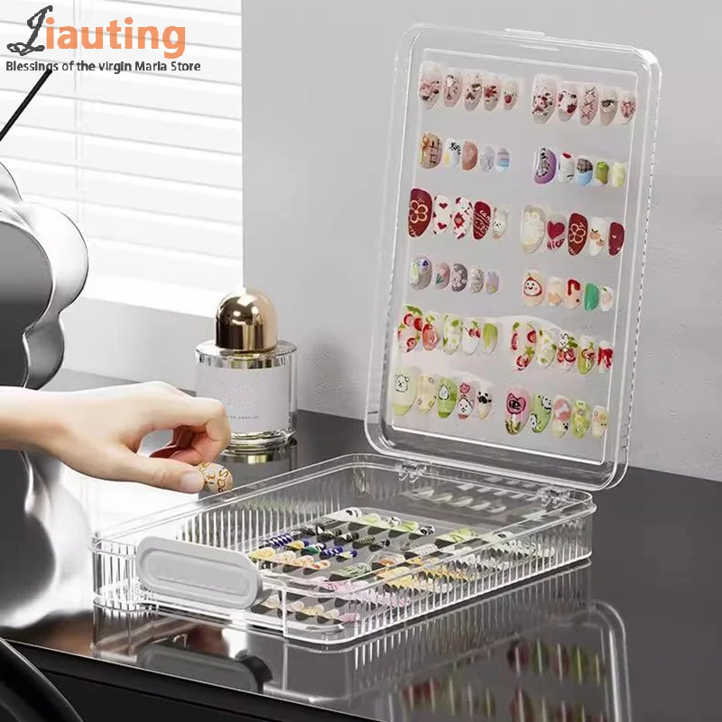 Scatola portaoggetti vuota per unghie Set di imballaggio per unghie finte per organizzatore di manicure Forniture per unghie con nastro adesivo biadesivo