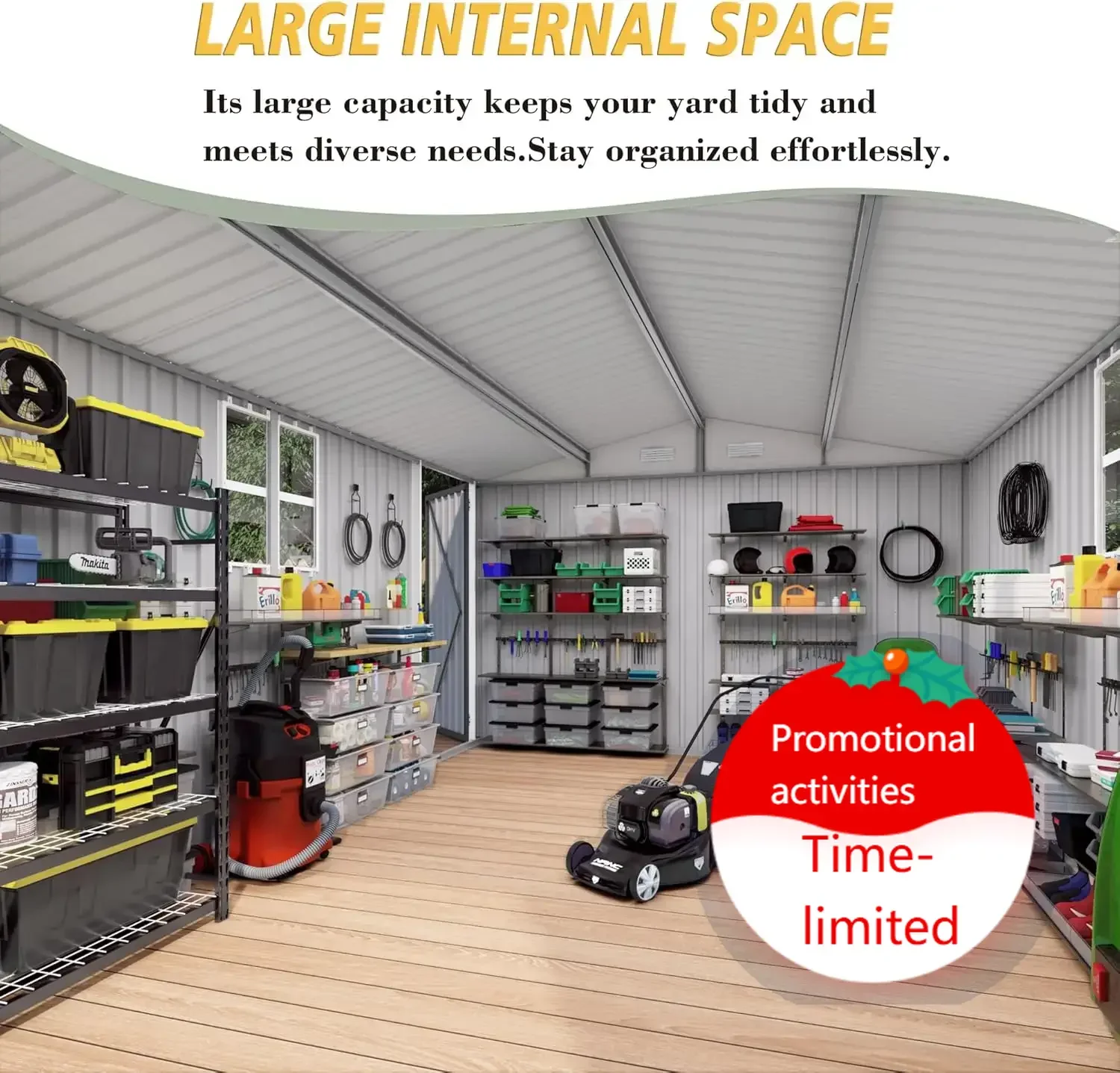 

Hot sales10x14x6.7FT Outdoor Storage Shed, Galvanized Steel Garden Shed with Lockable Door & Window, Waterproof Metal Tool S