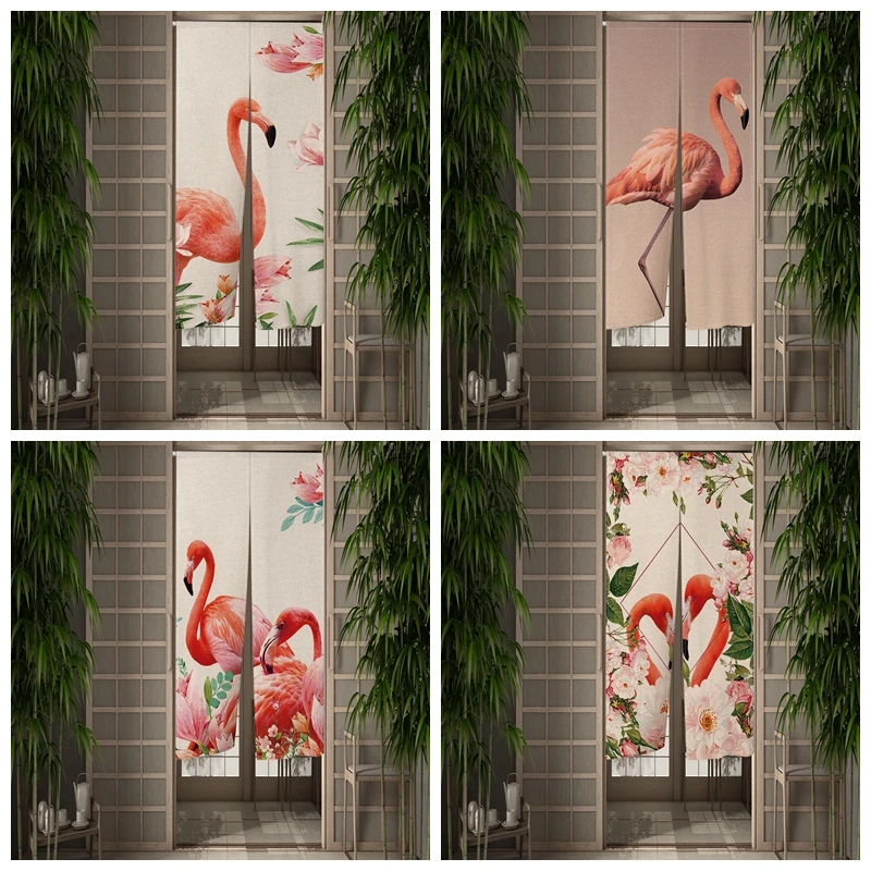 

Pink Flamingo Doorway Curtain Creative Flowers Bird Door Curtains Hallway Kitchen Entrance Partition Boho Home Decor