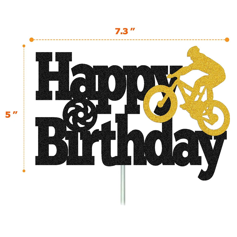 Bicycle Cake Topper Happy Birthday Cake Decor Cupcake Topper for Sports Theme Cake Topper Man\'s or Boy\'s Birthday Party Supplies