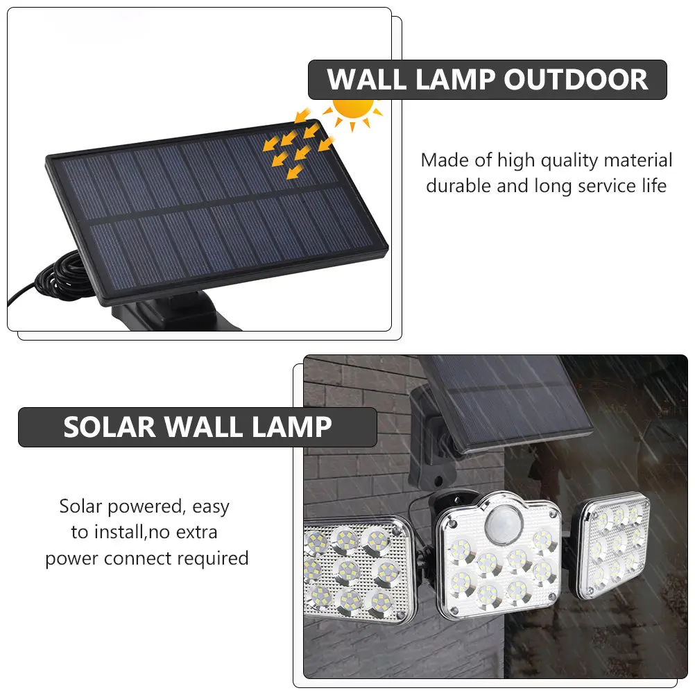 

Светодиодный солнечный настенный светильник с тремя головками, водонепроницаемый, с датчиком движения, для двора, веранды, сада, уличный светильник, солнечная лампа (1 шт.)