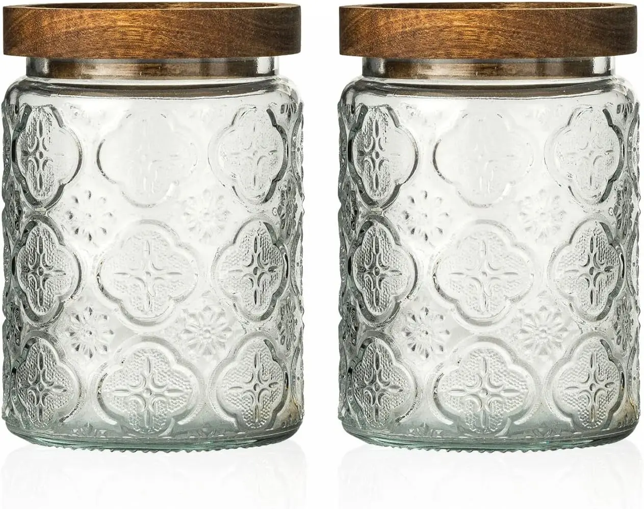 

Винтажная стеклянная банка для хранения с герметичной деревянной крышкой для кухни и кладовой — рисунок сливы (2 шт.)