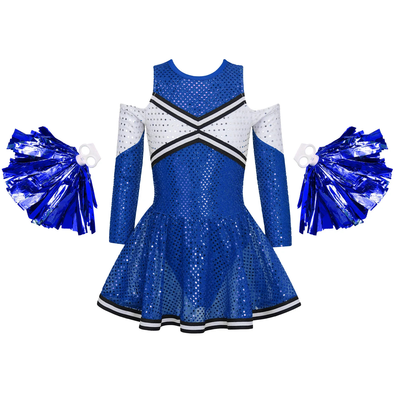 Cheerleaderkostuum voor kinderen Kinderen Cheerleading Uniformen Schoolmeisjes Jurk met lovertjes en bloemballen Set Juichende danskleding