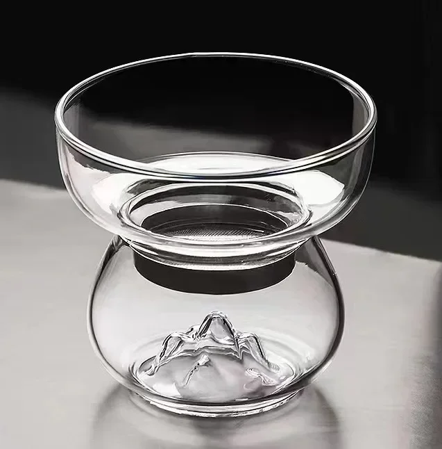 Tea tray Japanese style glass, heat-resistant glass, transparent mountain view