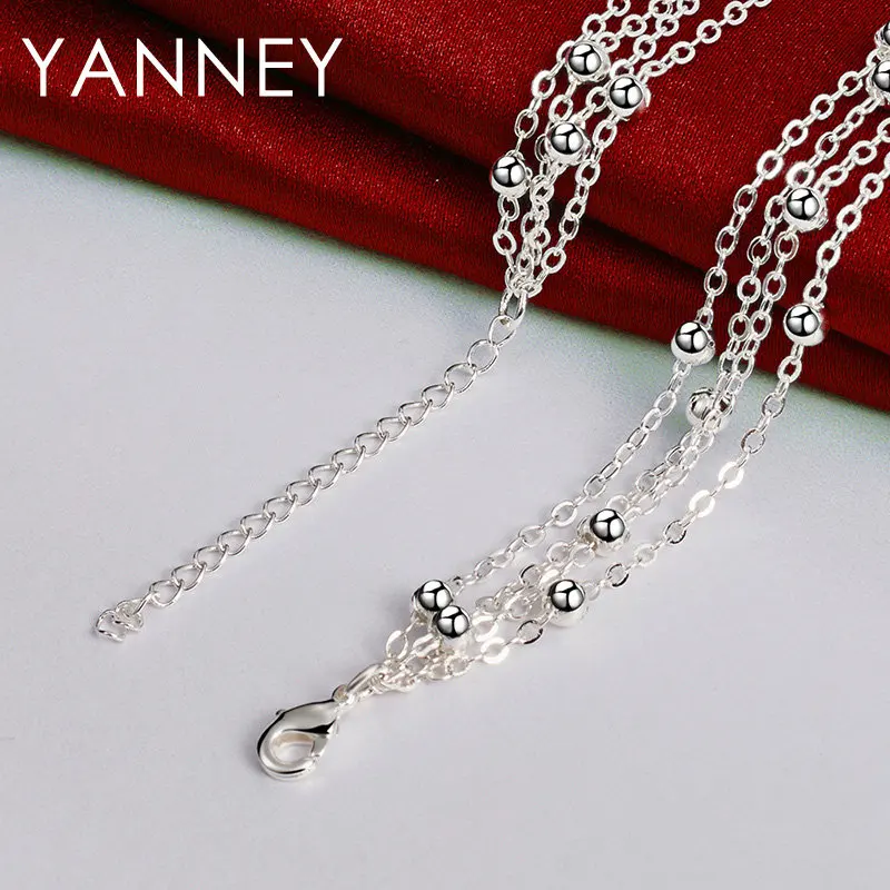 YANNEY 925 Sterling Silver 18 Inches Exquisite Tassel Bead Chain Necklace For Women Men Fashion Wedding Gift Jewelry Accessories