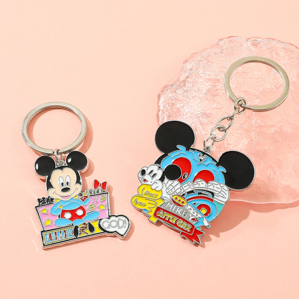 Cute Mickey & Minnie Enamel Keychain Pendant Couple Lover Animal Keyring Valentine's Day Gift Enamel Key Ring