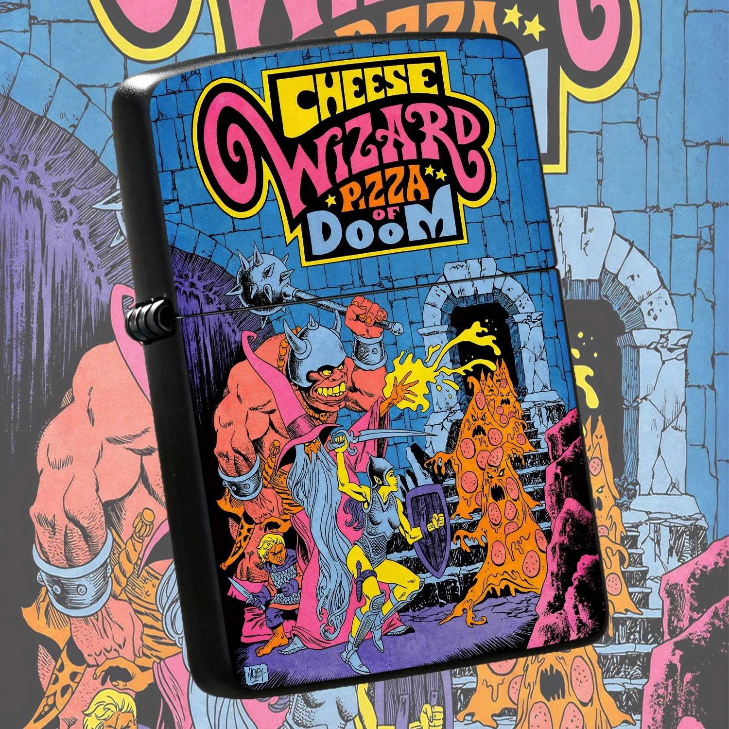 Vintage Fantasy Cheese Wizard Pizza Printed Pocket Lighter Gadget, Fun Dungeon Adventure Themed Cool Carry Item, Unique Creative Collectible Decor, Suitable For All Daily Scenarios, Novel Exquisite Gift For Your Friends And Hobby Partners I