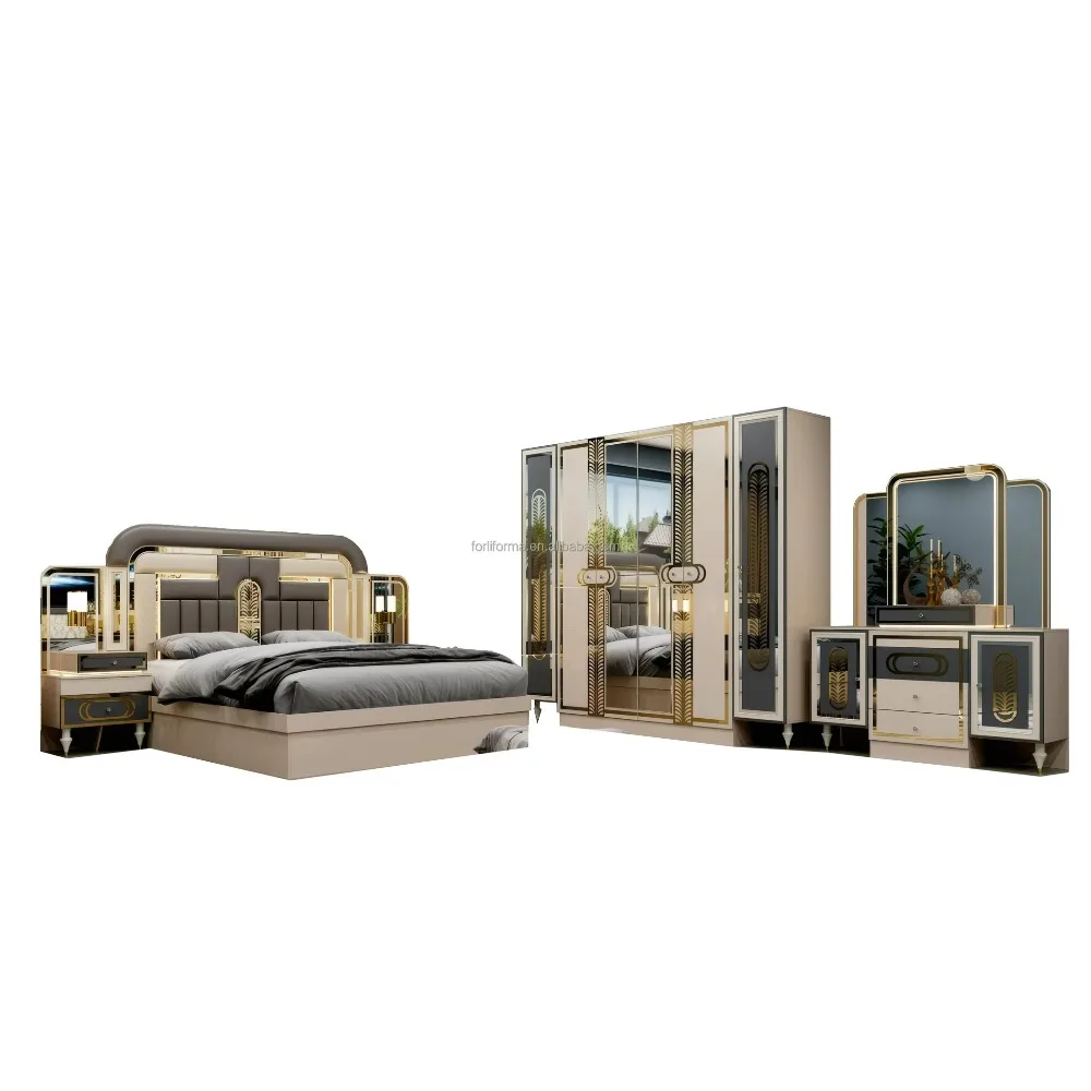 طقم غرفة نوم خشبية حديثة فاخرة مخصصة سرير قابل للتمديد بحجم كينغ/كوين مع تخزين لأثاث غرف نوم الفندق المنزلي