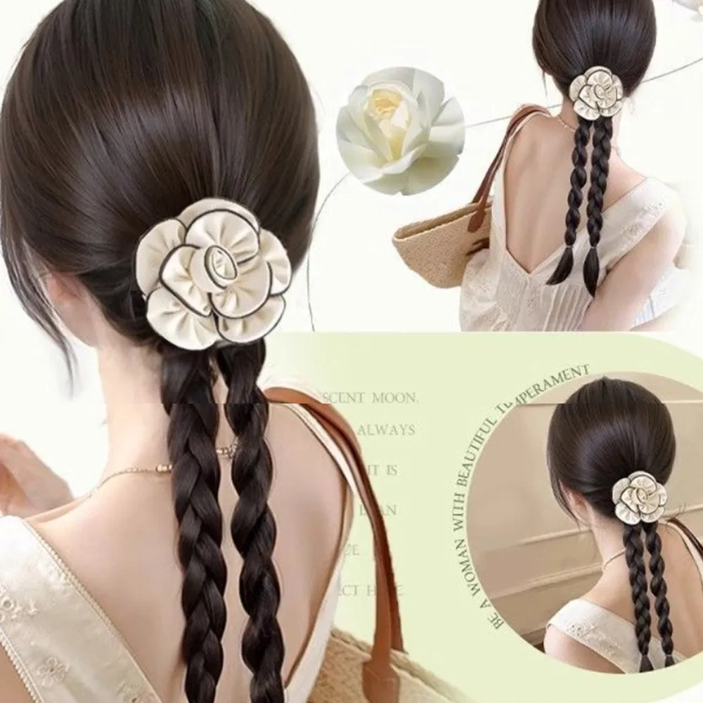 40 centimetri Stile Cinese Sintetico Torsione Trecce Low-tie Sfera Testa Estensione Dei Capelli Coda di Cavallo Parrucca Simulazione Camelia Parrucca